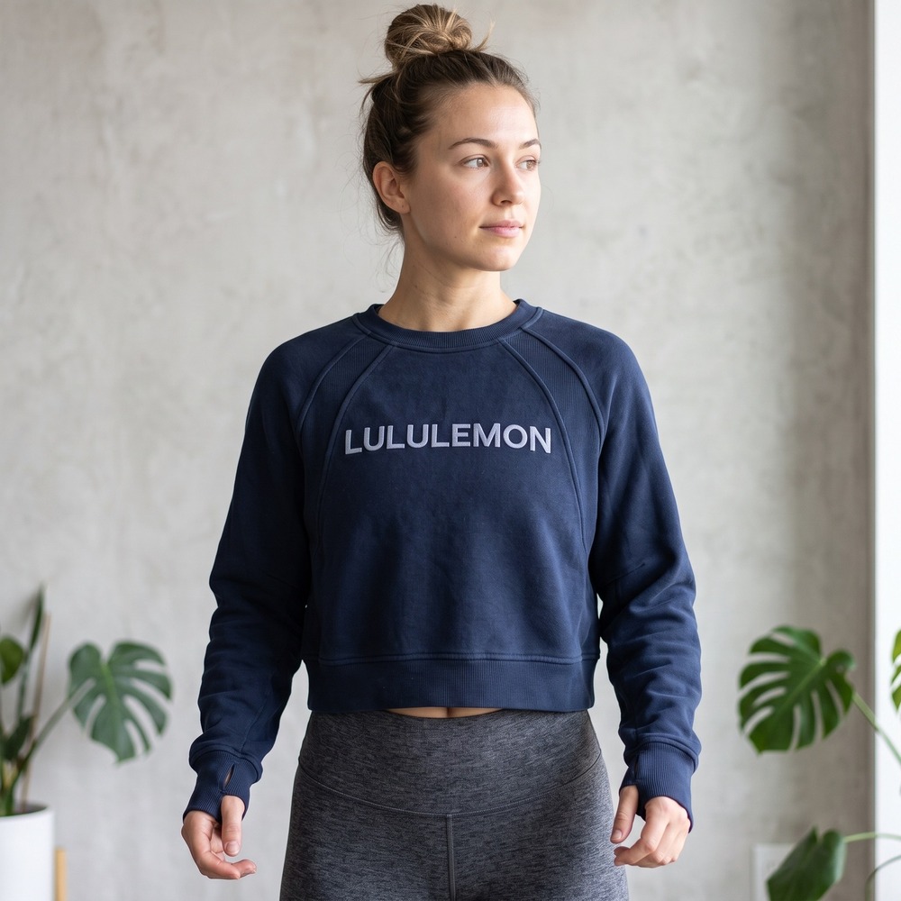 Lululemon Scuba Oversized Pullover Sweatshirt Womens Medium Wordmark True Navy